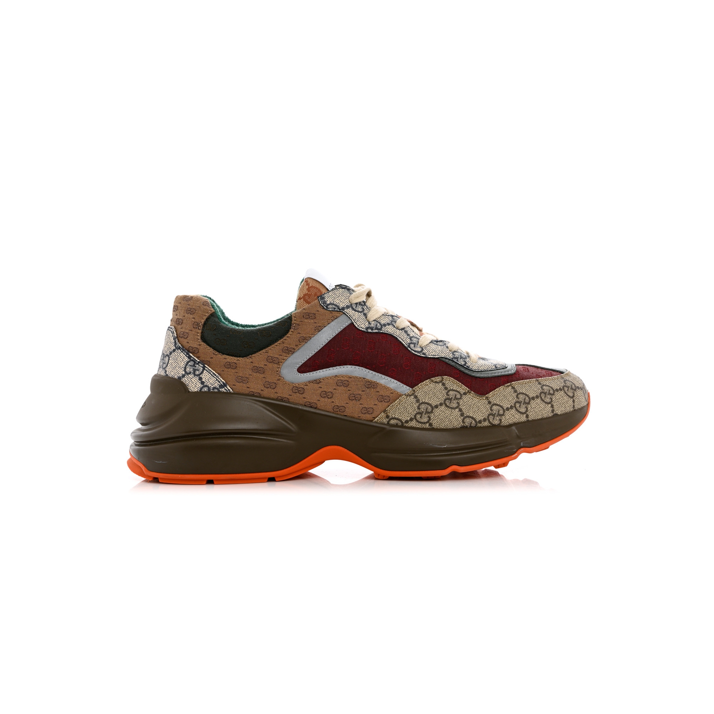 GUCCI GG SUPREME MONOGRAM MIX MONOGRAM MENS RHYTON SNEAKERS 12 BORDEAUX BEIGE EBONY 1156612